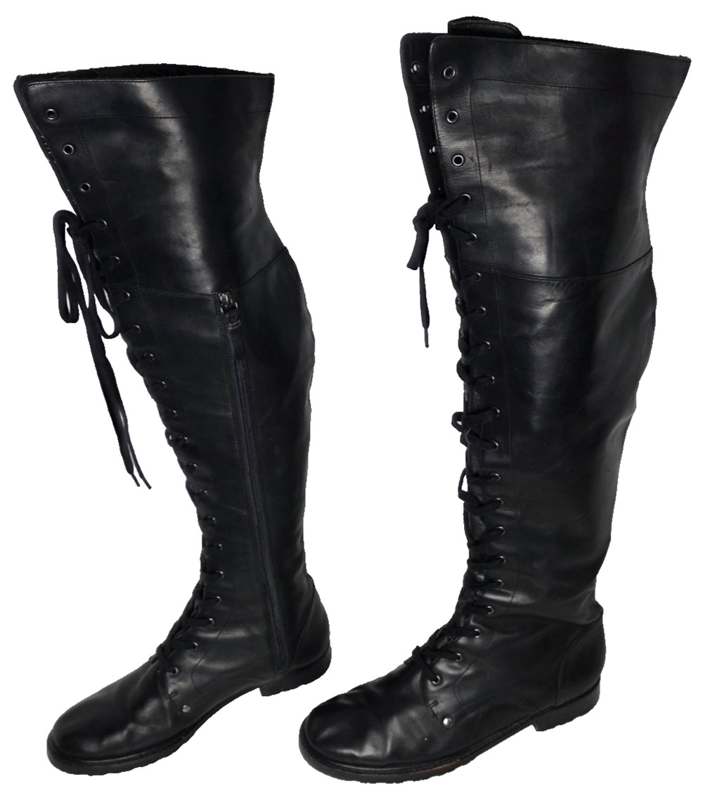 Via Spiga Erika Womens 8M Black Leather Over the Knee Lace Up Combat Boots